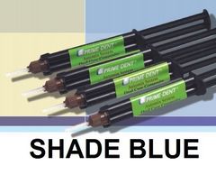 Blue Prime-Dent® Composite Adhesive Luting Cement Dual Cure 4 Syringe Kit 4 x 10 g Syringes 20 mixing tips , 20 Intra Oral Tips, and IFU. Made in the USA